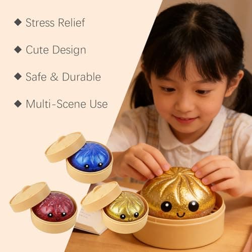 Vimilove Glitter Dumpling Squishy Set - Colorful Sensory Stress Relief Collections, Random Squishy Gift Box with Sparkly Dumplings for Party Favors & Collectibles (Random-5PC) - Thumbnail 3