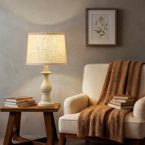 Hikczc Vintage Table Lamp for Living Room Bedroom, 18.5" Farmhouse Bedside Lamps Nightstand Lamp Set of 2, Table Lamps with Oatmeal Linen Lamp Shades, 2 LED Bulbs Included - Thumbnail 6