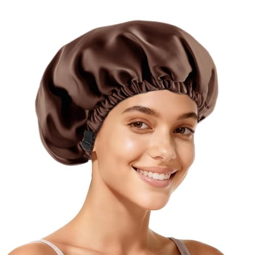 Zixsavk Adjustable Double Layer Silk-Satin Hair Bonnet for Sleeping Women – Anti-Frizz Curly Hair Sleep Cap, Hair Protector for Night, Moisture Retention Soft Bonnet for Natural Hair (Coffee Brown,L)