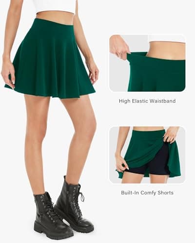Stelle Women Casual SkateSkirts with Shorts Underneath Basic Versatile Flared Mini Skorts（Green,M） - Thumbnail 3