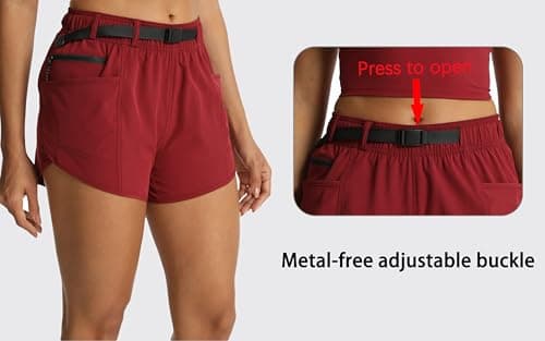 zsenoxaxi Women’s Hiking Shorts with Pockets Lightweight Stretch Workout Shorts for Outdoor Travel Camping(Wine Red,XXL) - Thumbnail 5