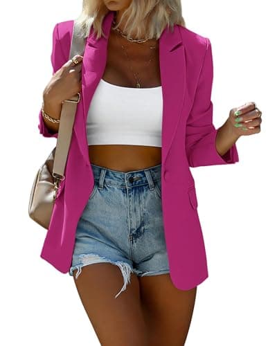 KIRUNDO Womens Blazer 2026 Spring Fall Business Casual Oversized Long Sleeve Button Open Front Suit Jackets Work Clothes(Rose Red, Medium)