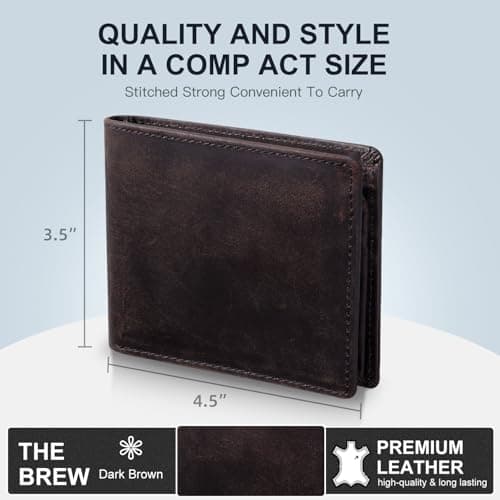 GSOIAX Top Genuine Grain Leather Premium Crazy Horse Wallet for Men-Handcrafted Vintage RFID Blocking Bifold 11 Card Slots 2 ID Windows & 2 Cash Pockets wallet Gift for Him(Dark brown) - Thumbnail 6