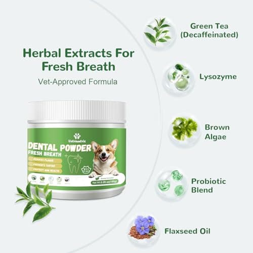 Vetriuntrix Dog Teeth Cleaning Powder, Dog Dental Powder for Tartar Remove & Plaque Off, Fresh Breath for Dogs with Natural Plant Blend, Enzymes and Probiotics, 150g - Thumbnail 2