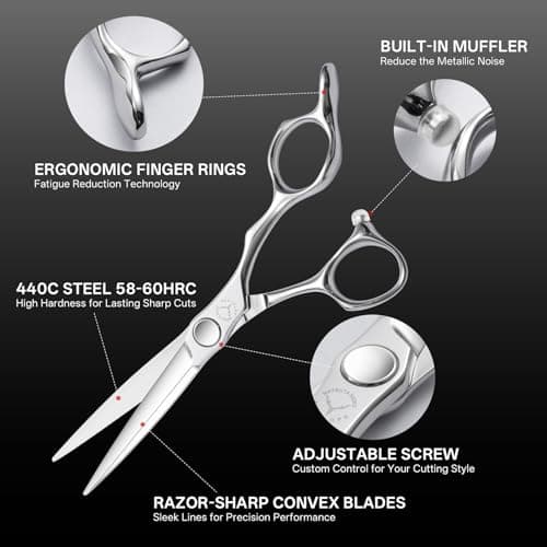 6 Inch Professional Hair Cutting Scissors – 440C Stainless Steel Barber Shears, Handcrafted Convex Edge Hair Scissors with Ergonomic Handle for Stylists, Barbers & Salon Use - Thumbnail 2