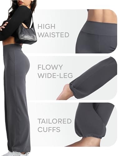 POSHDIVAH Women's Creamluxe Elastic Bottoms Straight Leg Sweatpants High Waisted Casual Pants Yoga Athletic Joggers with Pockets 29" Grey X-Large - Thumbnail 3