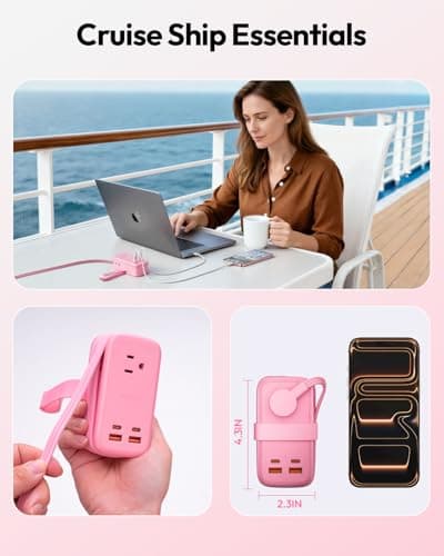 NTONPOWER GAN Ultra 65W Pink Fast Charging Station, Travel Power Strip with 3 Outlets 4 USB (2 USB C), Pink Extension Cord 4Ft, Kawaii Cute Accessories Compatible with MacBook, iPhone - Thumbnail 5