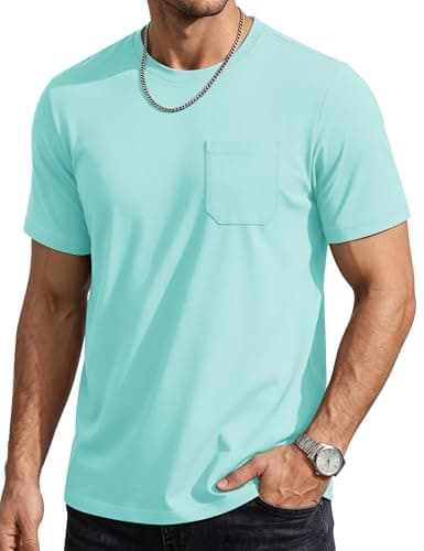 Cotrasen Pocket T Shirts for Men Short Sleeve Crew Neck Tees UPF 80+ Moisture Wicking Basic Casual Polyester Shirts Blue S - Image 1