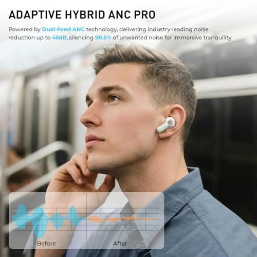 havit Hybrid Active Noise Cancelling Wireless Earbuds, Bluetooth 6.0 in-Ear Headphones, 6 Mics ENC Clear Call Ear Buds, 30+H Playtime, 3D Spatial Audio, Custom EQ via App, IPX5 Waterproof Grey - Thumbnail 2