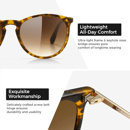 SUNGAIT Premium Vintage Round Sunglasses for Women Men Classic Retro Trendy Style (Polarized Brown Gradient Lens/Amber Frame(Matte Finish)) 1567PG HPKC - Thumbnail 3