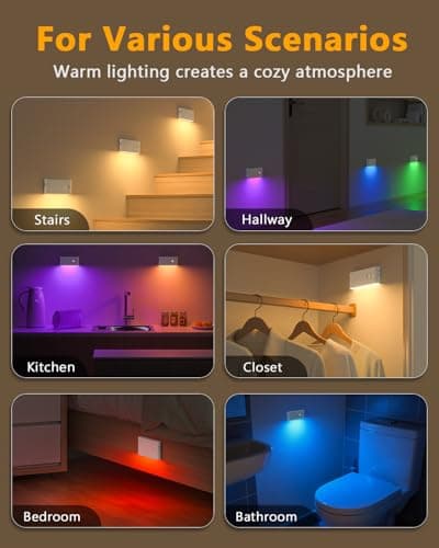 WILLED Motion Sensor Lights Indoor,RGB & Warm White Motion Sensor Night Light,Wireless Color Changing Stair Lights Indoor for Kids' Room,Stair,Bathroom,Hallway,Kitchen,Bedroom,Closet,Cabinet 8PC - Thumbnail 2