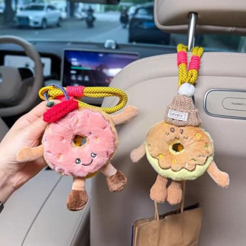XUPEIXUN Car Seat Headrest Hook 2 Pack Hooks Hanger Storage Organizer Universal for Handbag Purse Coat, Cute Car Accessories for Women (donuts) - Thumbnail 4