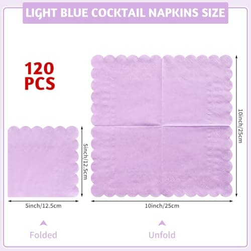 NatNarr 120 Pcs Purple Napkins,Scalloped Easter Paper Napkins Disposable Lavender Cocktail Napkin Lilac Beverage Dessert Napkin for Birthday Wedding Bridal Baby Shower, 5 x 5 Inch - Thumbnail 2
