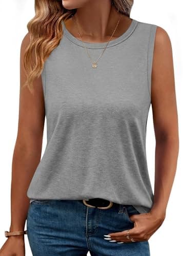 GKBK Womens Tank Tops High Neck Loose Fit Casual Summer Sleeveless Shirts 2026 Beach Vacation Outfit Cured Hem Z-Gray - Image 1