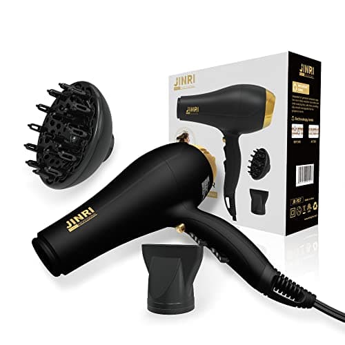 JINRI Hair Dryer, 2000W, 3 Heat & 2 Speed, Detachable Air Intake, with Diffuser, with Concentrator, Hanging Strap, Non-Foldable, Black - Thumbnail 6