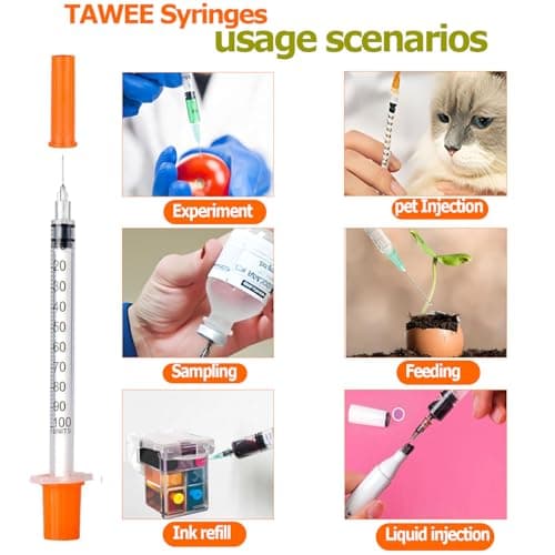 TAWEE 1CC Syringes with 30G 5/16" (8mm Long) Needle, U-100 Disposable Sample Syringe with Triple-Bevel Cut Needle Tip 1ml Lab Syringe 14 Pack - Thumbnail 6