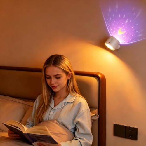 LED Reading Light with Remote Control, 3 Color Temps & Stepless Dimming Night Lights, 360 Magnetic Rotation, USB Rechargeable Projection Lamp with Timer for Bedside Night Reading Kids Room Decor