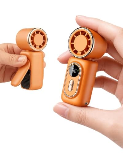 Mini Clip on Fan Handheld, 3000mAh Rechargeable Portable Fan with LED Display, 3-in-1 Personal Cooling Fan, 5 Speeds Quiet USB C Fan for Stroller Desk Travel Camping Office for Women Men Kids, Orange - Image 1