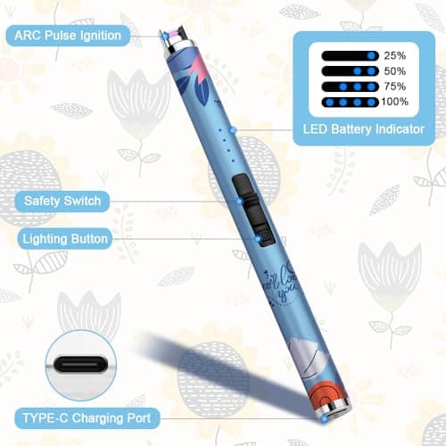 SUPRUS Candle Arc USB Type C Lighter Electric Lighter with Upgraded LED Battery Display Safety Switch Rechargeable Flameless Plasma Windproof Portable for Mother‘s Day (Blue) - Thumbnail 3