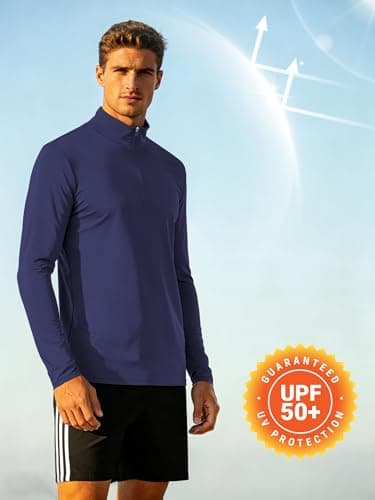 Mens Long Sleeve Shirts 1/4 Zip Pullover Sweatshirts UPF 50+ Sun Protection Wicking Moisture Dry Fit Lightweight Golf Workout Gym Running Casual Athletic Tops Navy Blue L - Thumbnail 4