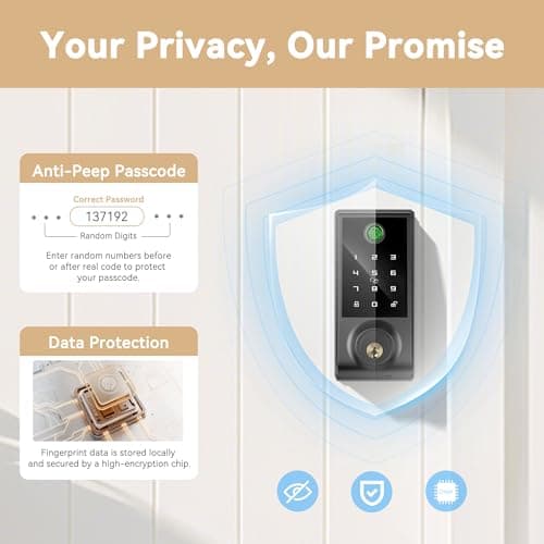 IRONZON Smart Door Lock, 5-in-1 Keypad Deadbolt for Front Door, Keyless Entry Door Lock with App Control, Auto-Lock, Anti-Peeping Password, 4 IC Cards, 15-Min Installation, Black - Thumbnail 5