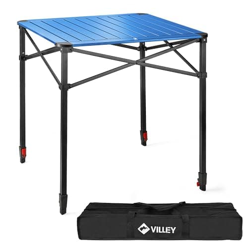 VILLEY Folding Camping Square Table with Carry Bag, Lightweight Aluminum Adjustable Square Table for Outdoor, Camping, Picnic, Backyards, BBQ, Large - Image 1