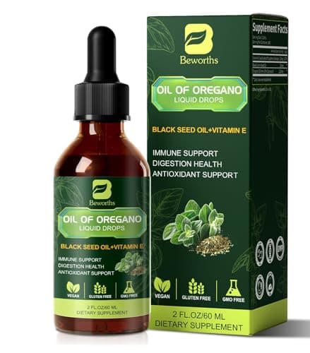 B BEWOTHS Organic Oregano Oil Drops | Oil of Oregano with Black Seed Oil, Vitamin E, 80% Carvacrol Oregano Drops for Immune, Antioxidant, Gut Detox Cleanser Support - Non-GMO, Vegan (240-day Supply) - Image 1