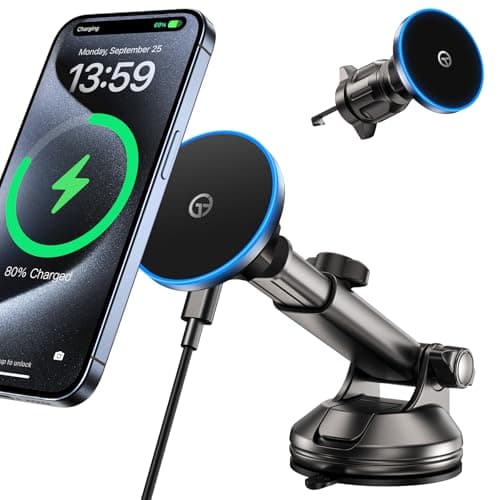 GuMosh for MagSafe Car Mount Charger Dash/Windshield/Vent Wireless Car Charger with [LED Light], Strong Magnetic Phone Holder for Car for iPhone 17 16 15 14 13 12 Series, Fit MagSafe Accessories