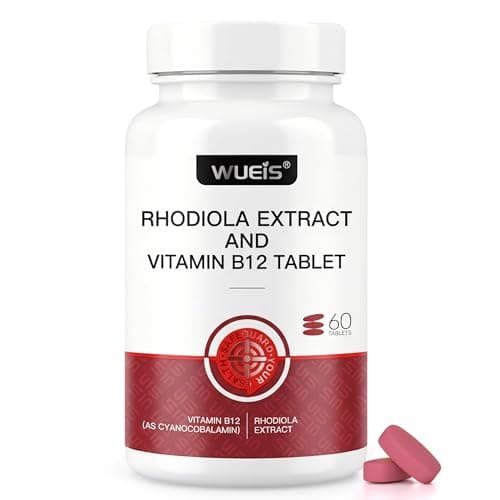 WUIES Rhodiola Rosea Supplement for Energy & Stress Support with Vitamin B12, Folic Acid & Siberian Ginseng, Adaptogen Supplement for Focus, Nervous System & Mental Clarity (60 Count (Pack of 1)) - Image 1