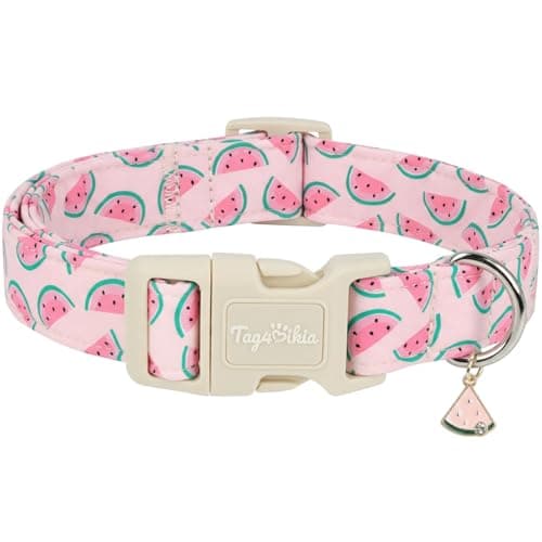 Tag4Oikia Dog Collars for Small Dogs, Summer Dog Collar, Cute Pink Dog Collar with Watermelon Pattern, Cotton Adjustable Pet Collars Gift for Boys Girls Dogs for Puppy Small Dogs-S