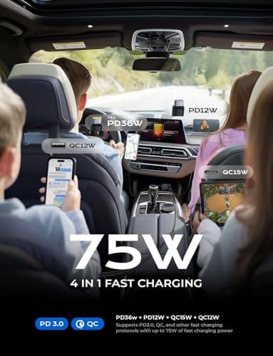 LISEN Retractable Car Charger USB C [Upgraded Dual Type C] 75W Fast 4 in 1 Car Charger for iPhone 17, Road Trip Essentials Gifts for Men Women, Car Accessories for Galaxy S26 Phone 17 Pro Max 16 15 - Thumbnail 6