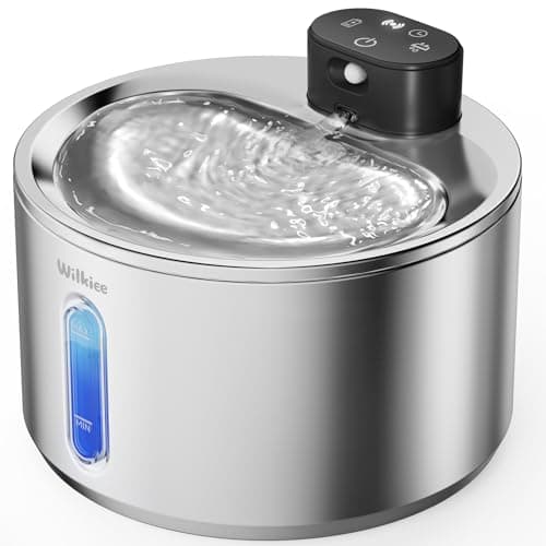 WILKIEE Wireless Cat Water Fountain, 135fl.oz/4L Stainless Steel Cat Fountain Battery Operated, Pet Water Dispenser Cordless for Cats & Dogs Indoor (1 Set Filter)