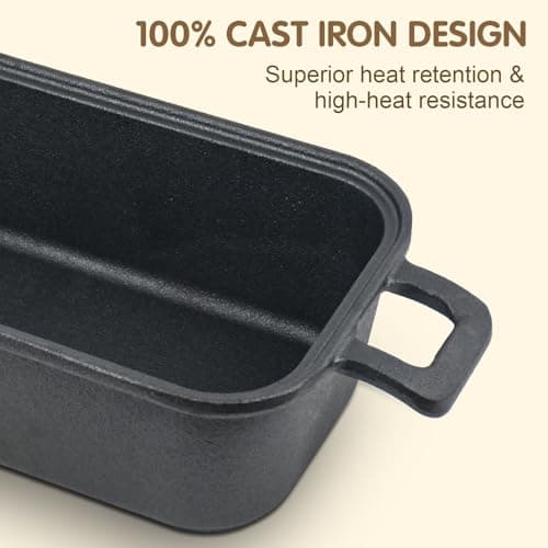 Demine Cast Iron Loaf Pan with Lid 9x5 Inch – Dutch Oven Bread Pan for Sourdough, Banana Bread, Meatloaf – Even Heat, Non-Stick, Oven Safe Baking Pans - Thumbnail 6