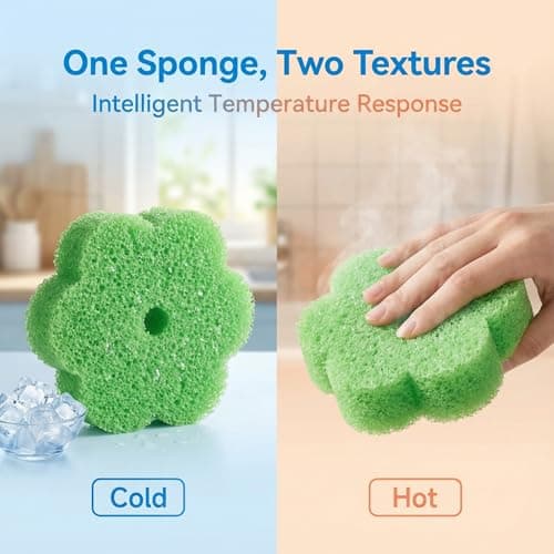 Scrub Flower Temperature Sensitive Sponges -Non-Scratch Scrubbers for Kitchen & Home - Firm in Cold & Soft in Warm Water - Odor Resistant Color-Coded Dish Sponges (Garden Mint, 3 Count) - Thumbnail 5