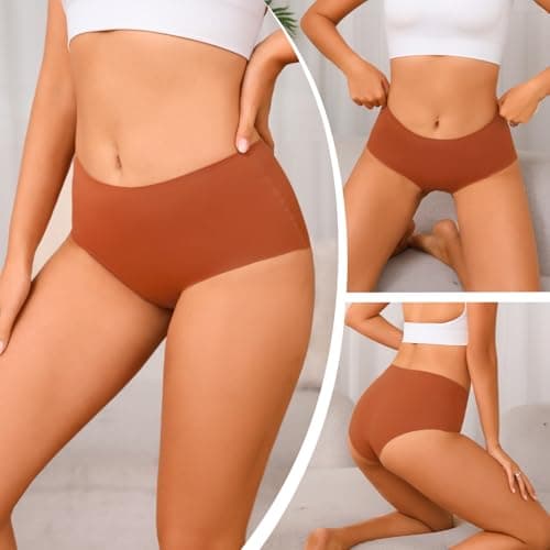 Atisek Seamless Underwear for Women High Waisted Ladies Panties Full Coverage Briefs Silky Stretch Breathable No Show 6 Pack Multicolor - Thumbnail 2