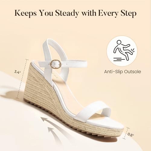 Ankis Platform Wedge Sandals for Women, White Espadrille Womens Wedge Sandals Comfortable Open Toe Ankle Strap High Heel Wedges for Women Dressy Summer -3.4Inch - Thumbnail 4