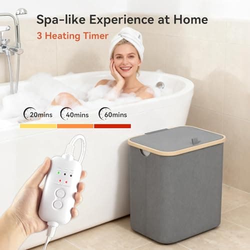 cocozywarm Towel Warmer & Laundry Basket 2-in-1, Foldable Towel Warmer for Bathroom with Removable Heating Bag, 20/40/60Mins Fast Heating, Auto Shut-Off, Fits 3 Large Towels Blankets, Ideal Xmas Gift - Thumbnail 4