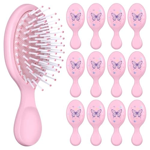 12 Pcs Butterfly Mini Detangler Brush, Mini Travel Hair Brush, Bristles Plastic Detangling Brush,No Tangle Soft Flexible Bristles for Straight, Curly, Thick Hair for Party Gift