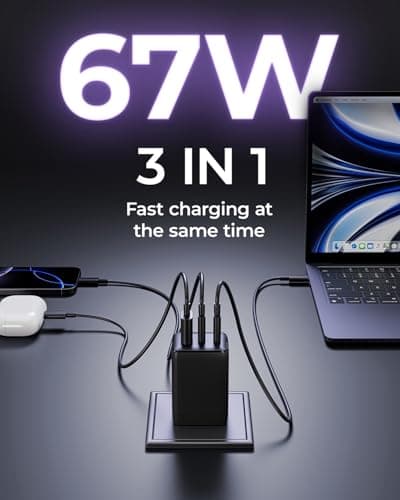 wegear 67W USB C Charger, 3-Port GaN Fast Charging Block with Foldable Plug, Compatible with MacBook Pro/Air, iPad Pro, iPhone 16/15/Pro, Galaxy S25/S24, Note20, Pixel, Apple Watch, (Black) - Thumbnail 2