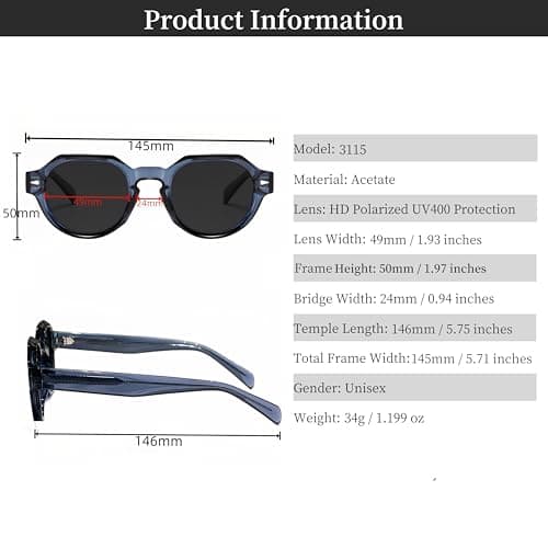 ROCKNIGHT HD Driving Polarized Sunglasses UV Protection Outdoor Chunky Shades for Men lentes para hombre Travel Hiking Party Sunglasses Acetate Blue Frame - Thumbnail 5