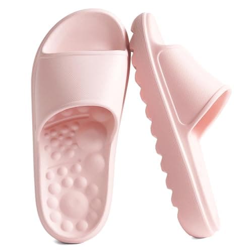 VIVASUN Massage Slides for Men and Women Pillow Slides with Arch Support, Thick Cushioned Non-Slip Shower Slippers, Therapeutic Foot Pain Relief House Shoes for Indoor Outdoor Use,Pink - Image 1