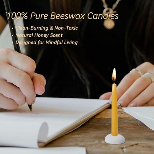 20 Minute 100% Pure Beeswax Candles, Mini Mindful Meditation Taper Candles, Smokeless & Dripless with Holder for Yoga, Prayer, Relaxation (Yellow,120 Pack) - Thumbnail 6