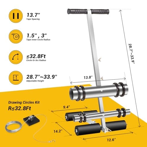 TuToing Court Line Tape Machine, Hand Push Type Parking Lot Line Striping Machine, Basketball Court Marking Kit with Drawing Circle, Width Adjustable for Asphalt Or Concrete, Driveway, Road Warning - Thumbnail 2