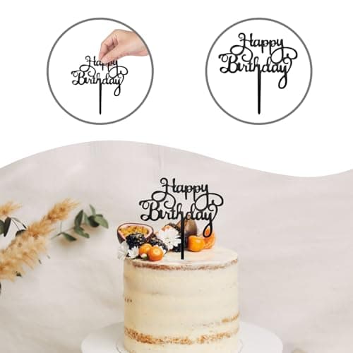 JRYZCHBO Happy Birthday Cake Topper,Acrylic Boy or Girl Cake Sign Decorations,Birthday Cake Topper Supplies for Men's Women's Birthday Party Cake Dessert (BLACK) - Thumbnail 6