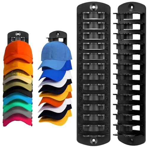 Dntorx Hat Organizer for Baseball Caps, 2 Pack Hat Rack for Wall Hold up to 20 Hats Adhesive Hat Hooks Stand Hat Hanger Organizer Storage Holder Display for Door Closet Bedroom - Image 1