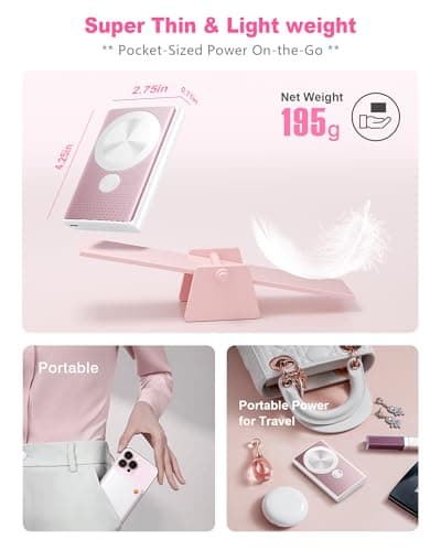 Kesguar Magnetic Portable Charger, 10000mAh 22.5W PD Super Fast Charging Wireless Power Bank. Ultra-Strong Magnet, USB C in&Out Battery Pack for Magsafe, iPhone 17/16/15/13/12 Pro Series, Pink - Thumbnail 6