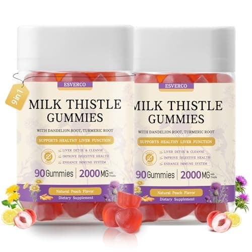 Milk Thistle Gummies with 2000MG Extract, Liver Health Support Gummies, Silymarin Milk Thistle Supplement with Artichoke, Dandelion, Turmeric Curcumin, No Sugar, for Adults, Vegan, 180 Count - Image 1