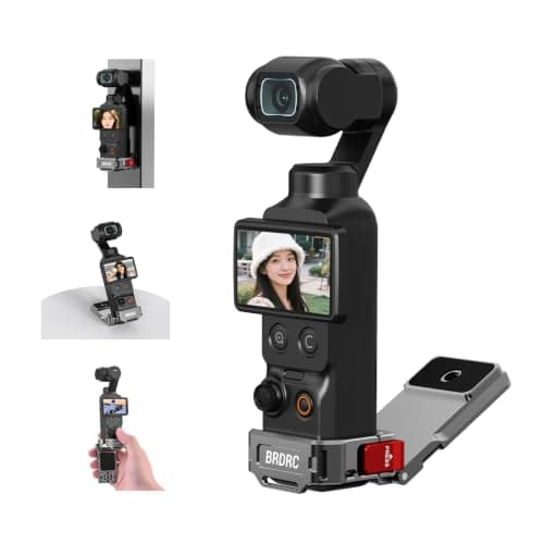 Flymile Pocket 4 Magnetic Mount Stand, 180° Adjustable Aluminum Metal Cage Frame Clamp Desk Bracket for Osmo Pocket 4, Expansion Adapter Magnet Handle ＆ Cold Shoe for DJI Osmo Pocket 4 Accessories
