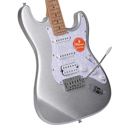 Bullstar Solid Body Electric Guitar Kit -39in Starter Guitar Kit with Metallic finish, Guitar Case, Amplifier Gig Bag, Strings, Strap, Cable, Picks(Silver)