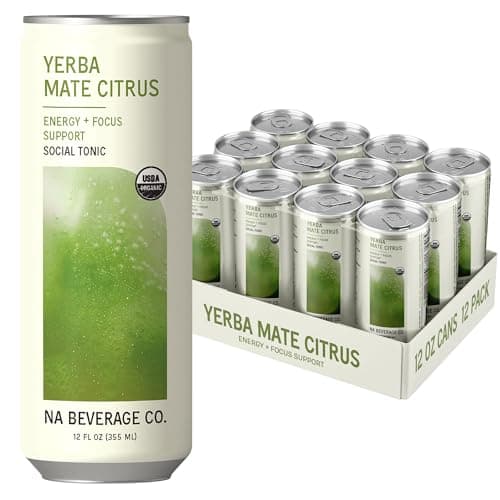 NA Beverage Social Tonic, Non-Alcoholic Functional Mocktails with 80mg of Green Tea Caffeine for Energy, L-Theanine for Focus & Lion's Mane Mushroom, Yerba Mate Citrus, 12oz Cans (12 Pack) - Image 1